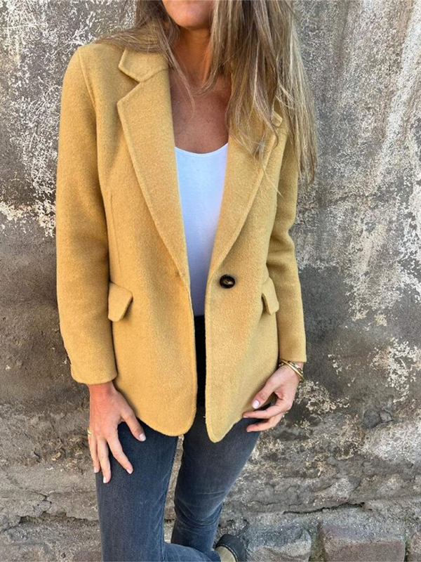 Casual Buttoned Solid Colour Tweed Jacket
