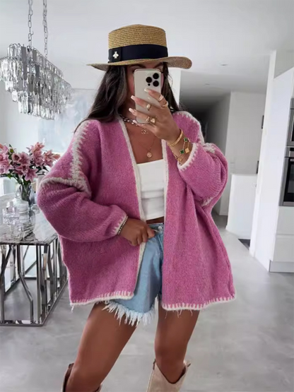 Knit Sweater Jacket Solid Colour Loose Cardigan—Cozy and Stylish