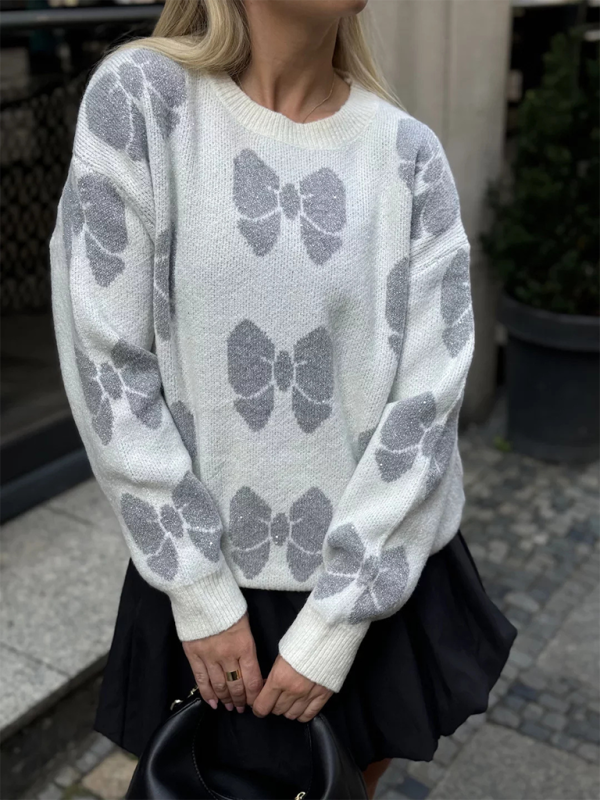 Butterfly Round Neck Women's Loose Yardage Knit Pullover Sweater—Chic and Comfortable