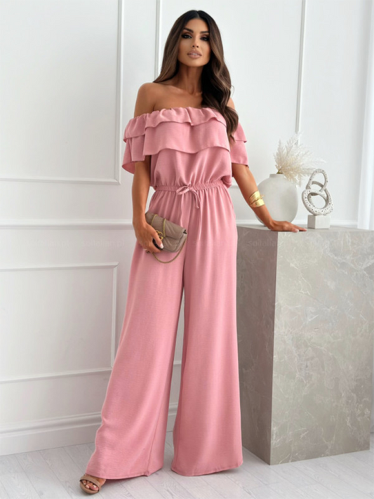 One-piece collar casual solid color waisted jumpsuit Shello's Creative Boutique
