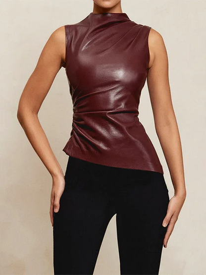 New Leather Personalized Sleeveless Top with Stacked Neck and Slant Hem - Shello's Creative Boutique