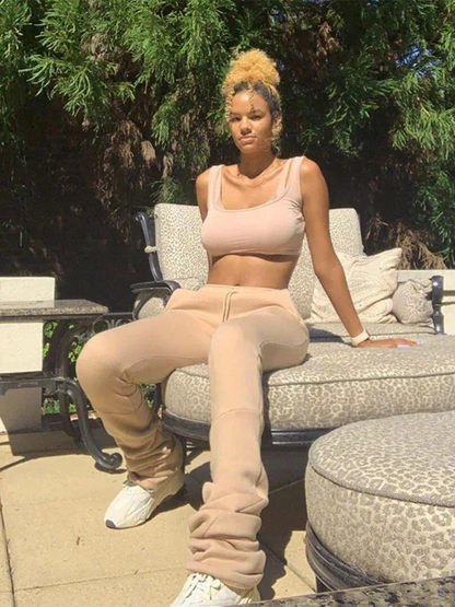 Women's High Waisted Stacked Pants with Shrink Pleat Drawstring – Stylish and Comfortable Casual Wear - Shello's Creative Boutique