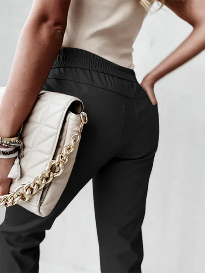 Women's Casual Leather Pants - Chic Mid Waist Fashion for Every Occasion - Shello's Creative Boutique