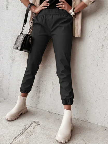 Women's Casual Leather Pants - Chic Mid Waist Fashion for Every Occasion - Shello's Creative Boutique