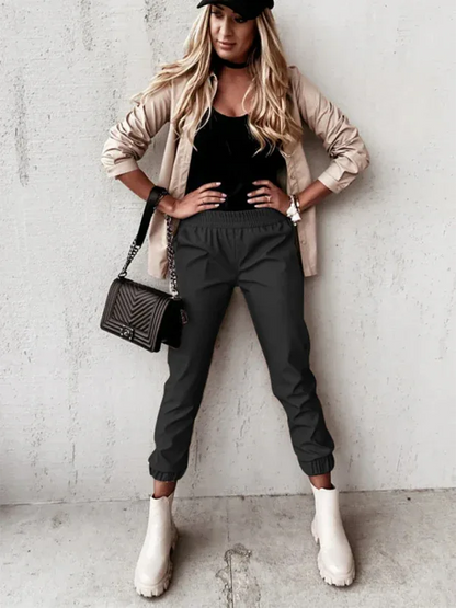 Women's Casual Leather Pants - Chic Mid Waist Fashion for Every Occasion - Shello's Creative Boutique