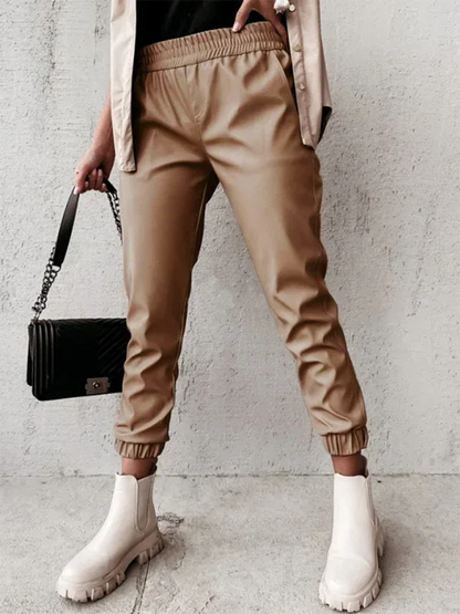 Women's Casual Leather Pants - Chic Mid Waist Fashion for Every Occasion - Shello's Creative Boutique