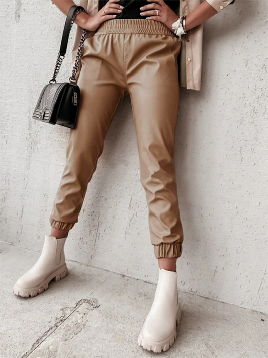 Women's Fashion Mid Waist Casual Leather Pants—Chic and Versatile