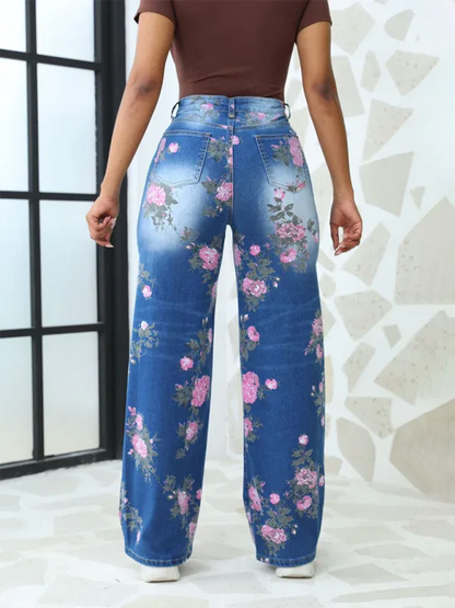 Floral Printed Wide Leg Pants Women's Jeans - Shello's Creative Boutique