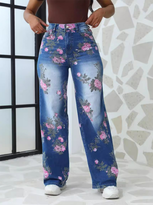 Floral Printed Wide Leg Pants Women's Jeans Shello's Creative Boutique