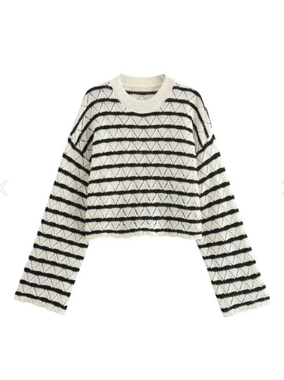 Striped Knit Pants Set with Long Sleeve Top and Flared Bottoms - Shello's Creative Boutique