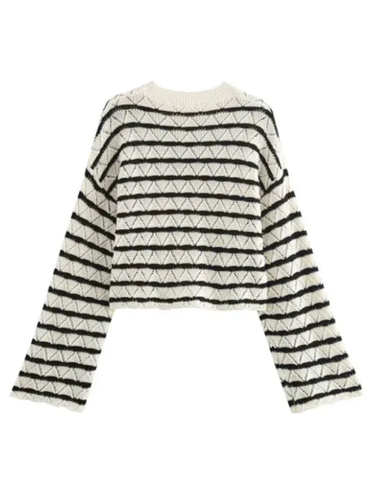 Striped Knit Pants Set with Long Sleeve Top and Flared Bottoms - Shello's Creative Boutique