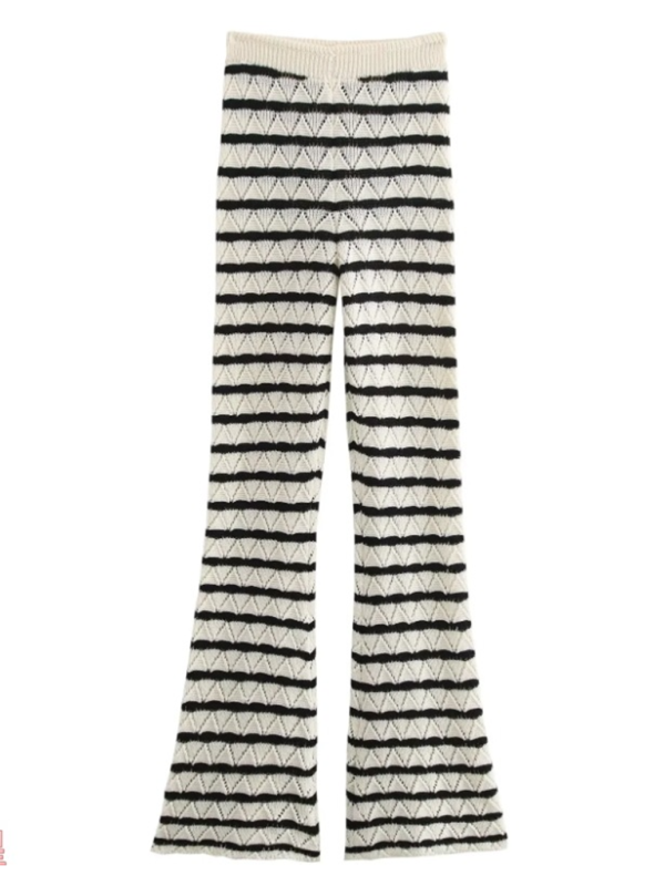 Striped knit l long sleeve flared pants set-Shello's Creative Boutique