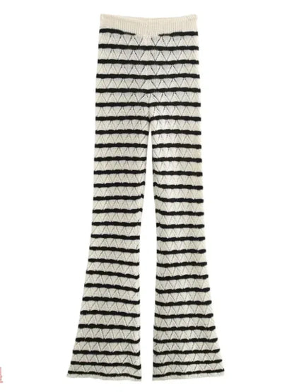 Striped Knit Pants Set with Long Sleeve Top and Flared Bottoms - Shello's Creative Boutique