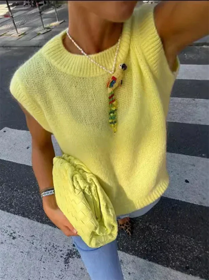 Yellow Knit Sweater Vest – Brighten Your Wardrobe with Effortless Style - Shello's Creative Boutique