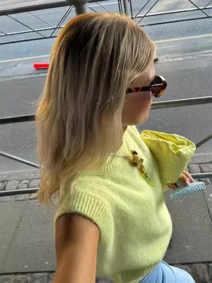 Yellow Knit Sweater Vest – Brighten Your Wardrobe with Effortless Style - Shello's Creative Boutique
