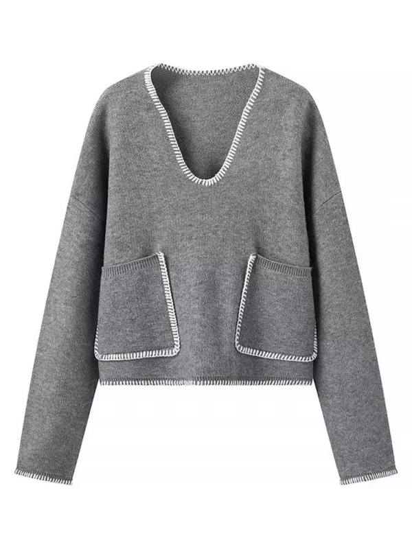 Double Pocket Knit V-Neck Sweater Shello's Creative Boutique