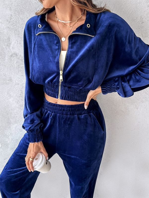 New solid color leisure sports gold velvet long-sleeved pants suit-Shello's Creative Boutique