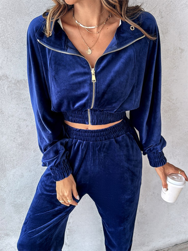 New solid color leisure sports gold velvet long-sleeved pants suit-Shello's Creative Boutique
