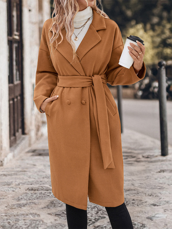 Women's Lace-Up Long Solid Color Tweed Jacket – Sophisticated Style Meets Everyday Comfort!