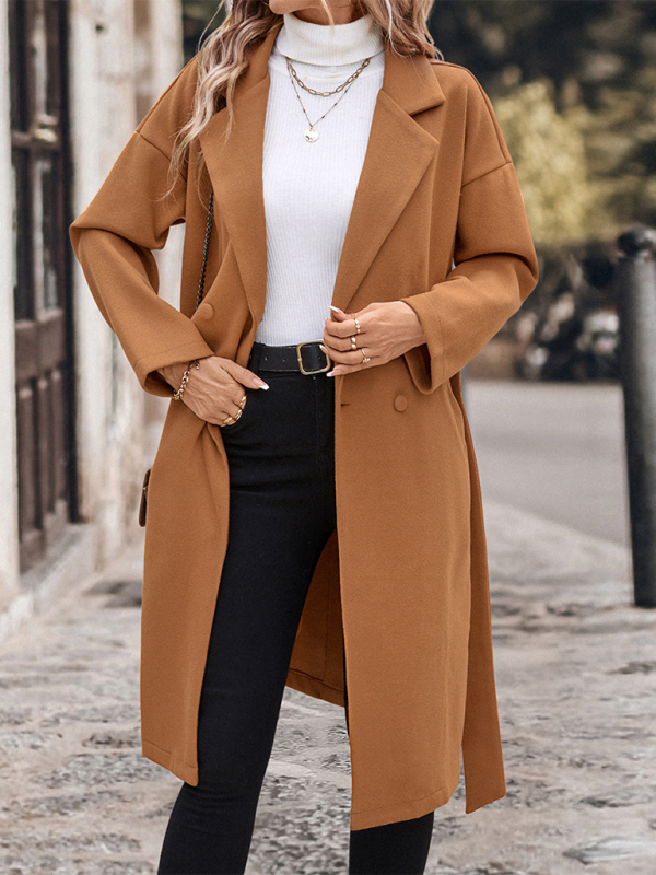 Women's Lace-Up Long Solid Color Tweed Jacket – Sophisticated Style Meets Everyday Comfort!