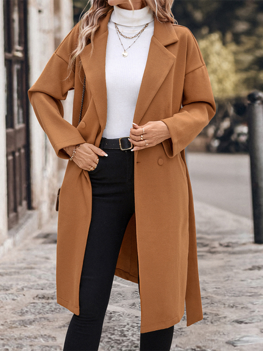 Women's Lace-Up Long Solid Color Tweed Jacket – Sophisticated Style Meets Everyday Comfort!