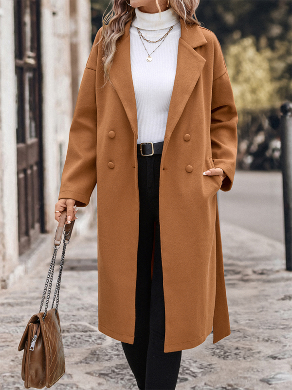 Women's Lace-Up Long Solid Color Tweed Jacket – Sophisticated Style Meets Everyday Comfort!