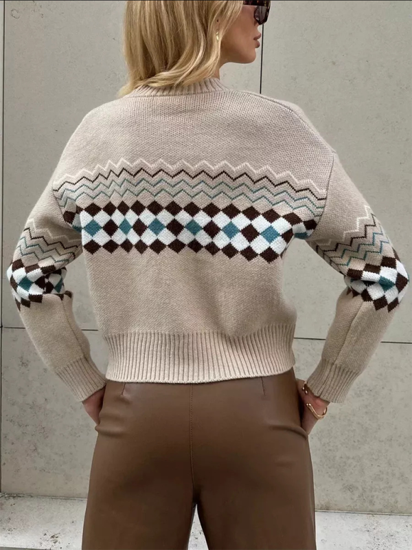Casual Diamond Jacquard Knit Cardigan - Cozy Sophistication for Everyday Elegance