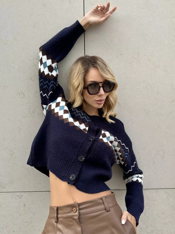 Casual Diamond Jacquard Knit Cardigan - Cozy Sophistication for Everyday Elegance