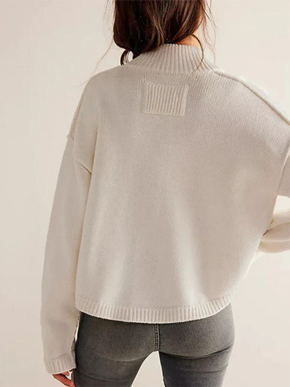 Women's Knit Cardigan Sweater with Standing Collar in Solid Color - Shello's Creative Boutique