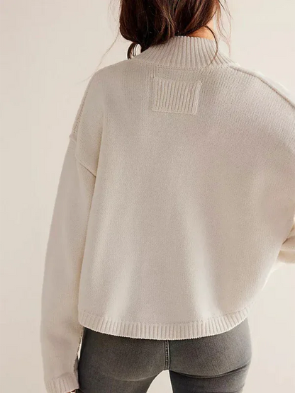 Women's Knit Cardigan Sweater with Standing Collar in Solid Color - Shello's Creative Boutique