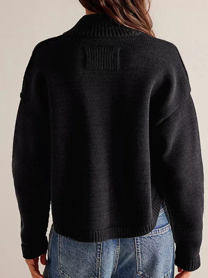 Women's Knit Cardigan Sweater with Standing Collar in Solid Color - Shello's Creative Boutique