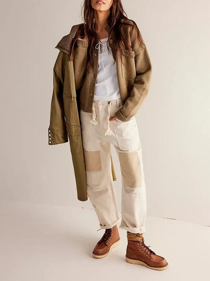 Women's Knit Cardigan Sweater with Standing Collar in Solid Color - Shello's Creative Boutique
