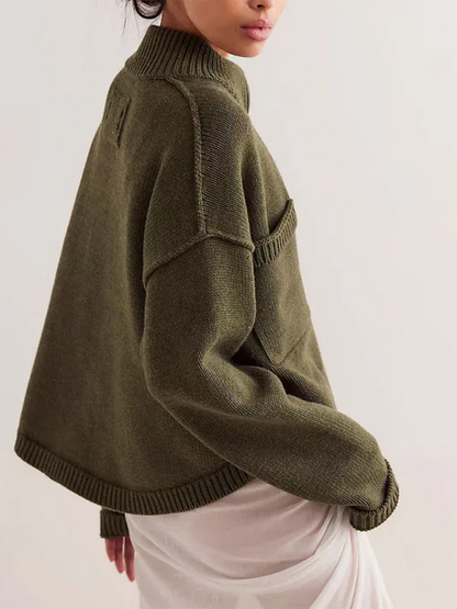 Women's Knit Cardigan Sweater with Standing Collar in Solid Color - Shello's Creative Boutique