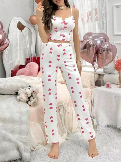 New Home Printing Pajama Set - Color Collision Splicing Mesh Front Open Sling Home Wear - Shello's Creative Boutique