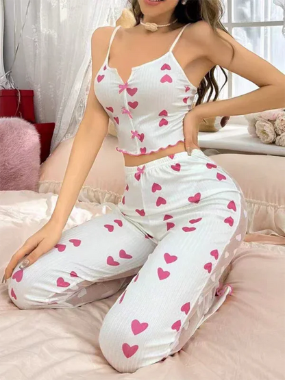 New Home Printing Pajama Set - Color Collision Splicing Mesh Front Open Sling Home Wear - Shello's Creative Boutique