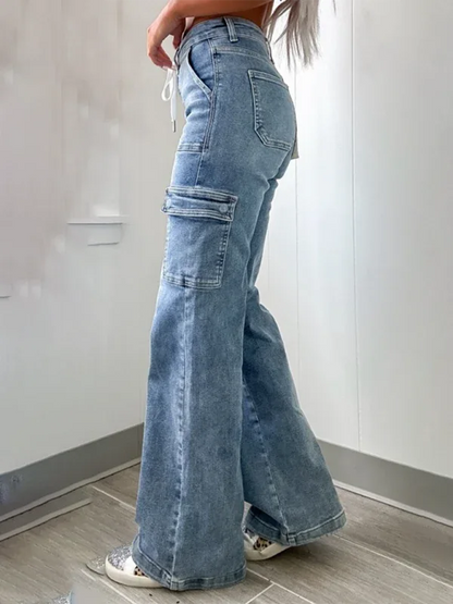 New Casual Workwear Jeans with Lace-Up Design and Multi-Pocket Functionality - Shello's Creative Boutique
