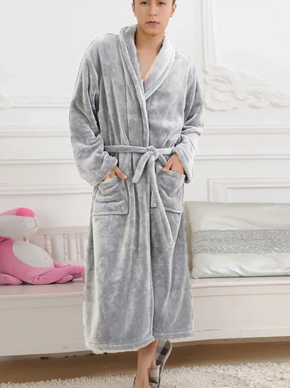Long-sleeved Couple Pajamas Solid Color Lapel Casual Facecloth Robe Homewear - Shello's Creative Boutique