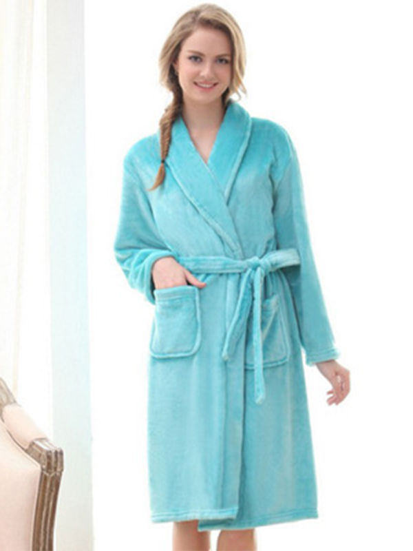 Long-sleeved pajamas solid color lapel casual facecloth robe couple homewear Shello's Creative Boutique