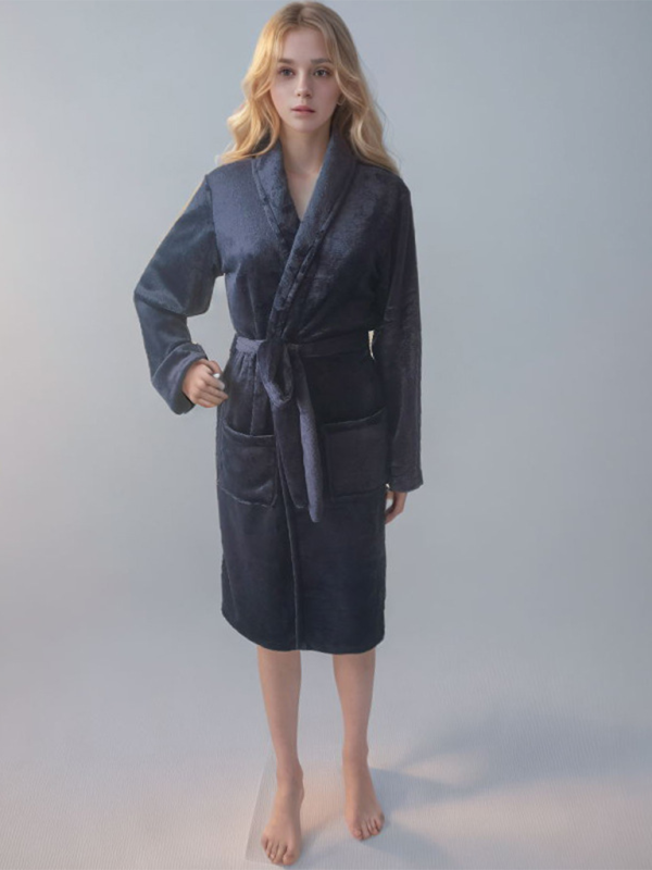 Long-sleeved pajamas solid color lapel casual facecloth robe couple homewear Shello's Creative Boutique