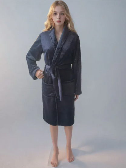 Long-sleeved Couple Pajamas Solid Color Lapel Casual Facecloth Robe Homewear - Shello's Creative Boutique