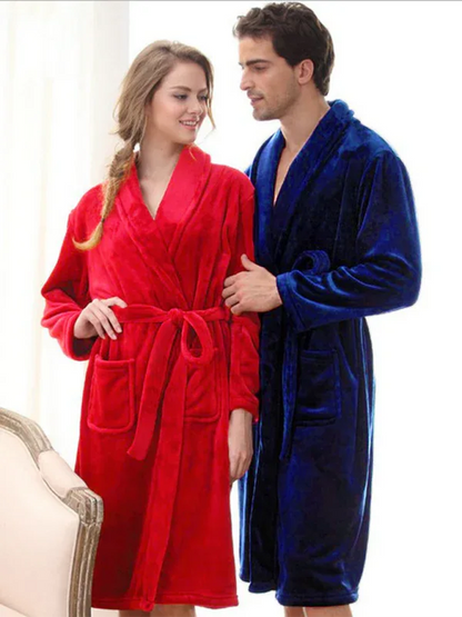Long-sleeved Couple Pajamas Solid Color Lapel Casual Facecloth Robe Homewear - Shello's Creative Boutique