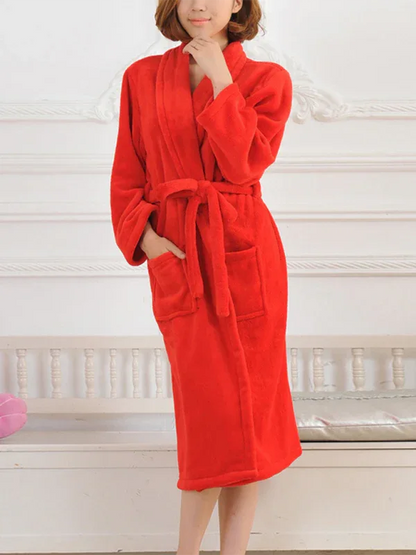Long-sleeved Couple Pajamas Solid Color Lapel Casual Facecloth Robe Homewear - Shello's Creative Boutique