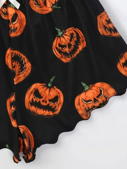 Halloween Pumpkin Pajama Set - Sleeveless Camisole Top and Shorts Homewear - Shello's Creative Boutique