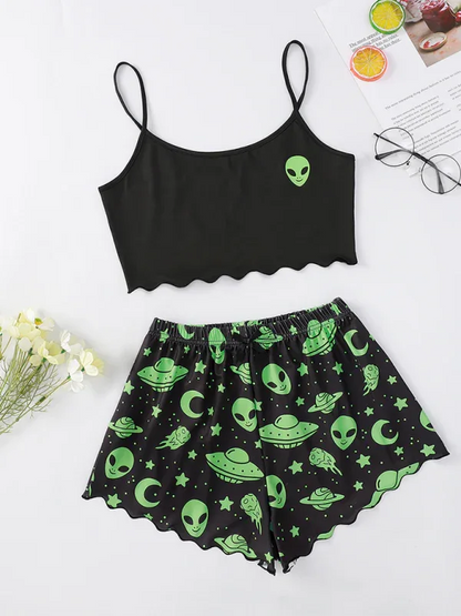 Halloween Pumpkin Pajama Set - Sleeveless Camisole Top and Shorts Homewear - Shello's Creative Boutique