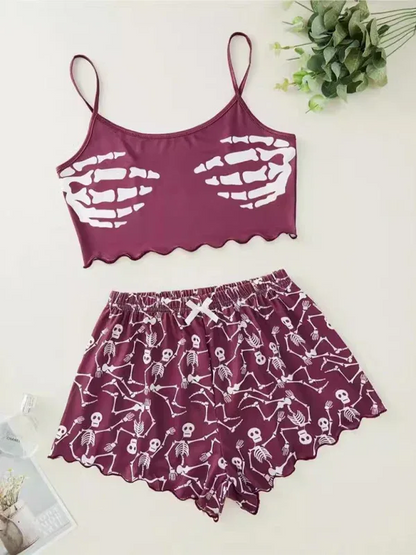 Halloween Pumpkin Pajama Set - Sleeveless Camisole Top and Shorts Homewear - Shello's Creative Boutique