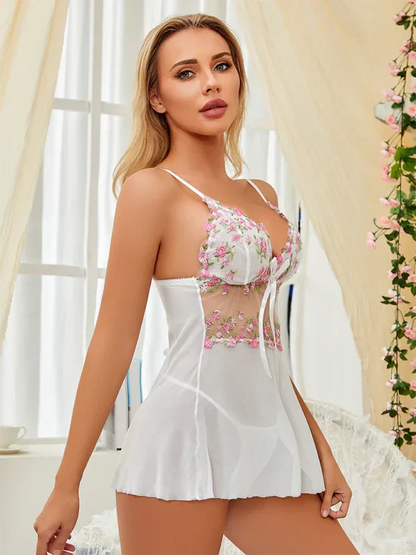 See-through embroidered lace nightgown sexy pajamas - Shello's Creative Boutique