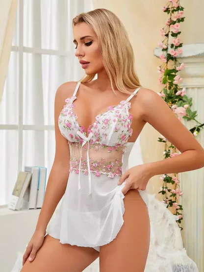 See-through embroidered lace nightgown sexy pajamas - Shello's Creative Boutique
