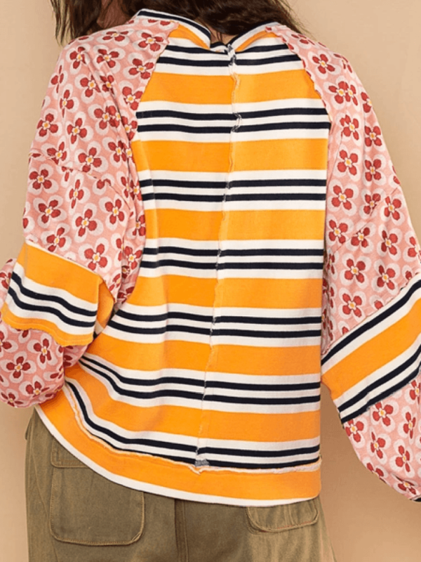 Women's Colorblocking Printed Top Casual Loose Long Sleeve Sweatshirt Shello's Creative Boutique