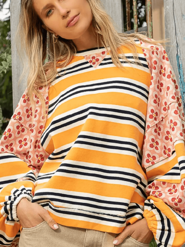 Women's Colorblocking Printed Top Casual Loose Long Sleeve Sweatshirt Shello's Creative Boutique