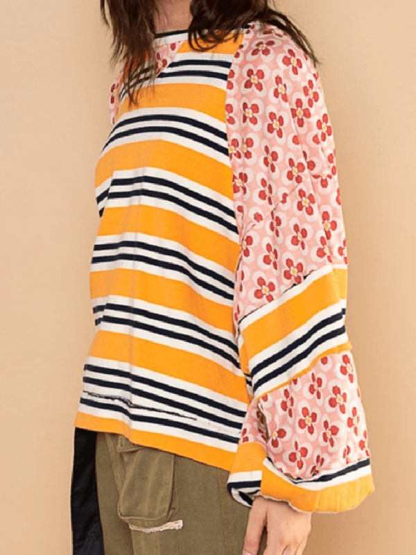 Women's Colorblocking Printed Top Casual Loose Long Sleeve Sweatshirt Shello's Creative Boutique